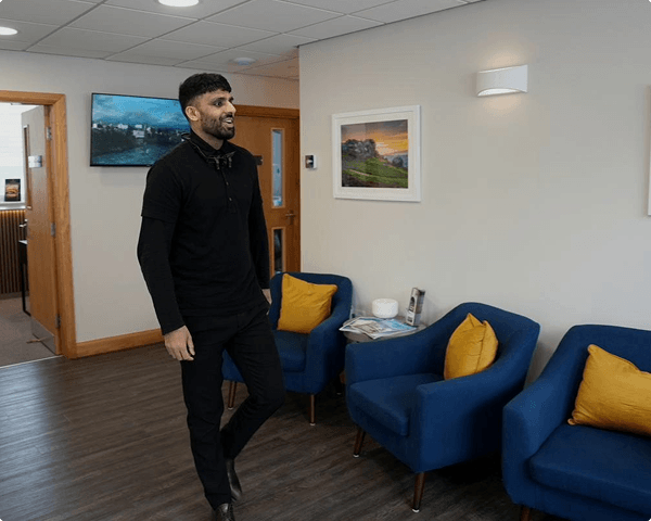 Dr Naeem Ashfaq in the waiting room at Regent Dental, Ilkley