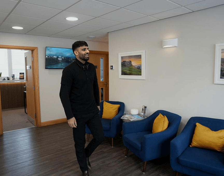 Dr Naeem Ashfaq in the waiting room at Regent Dental, Ilkley